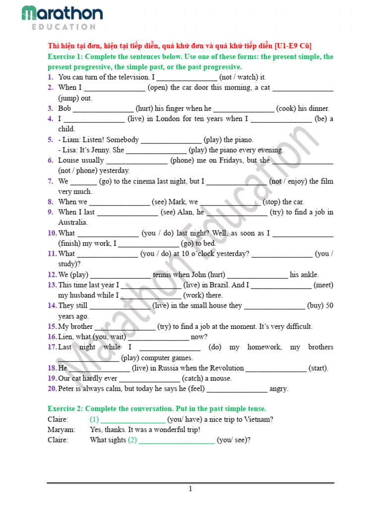 English Tenses Practice Exercises | PDF