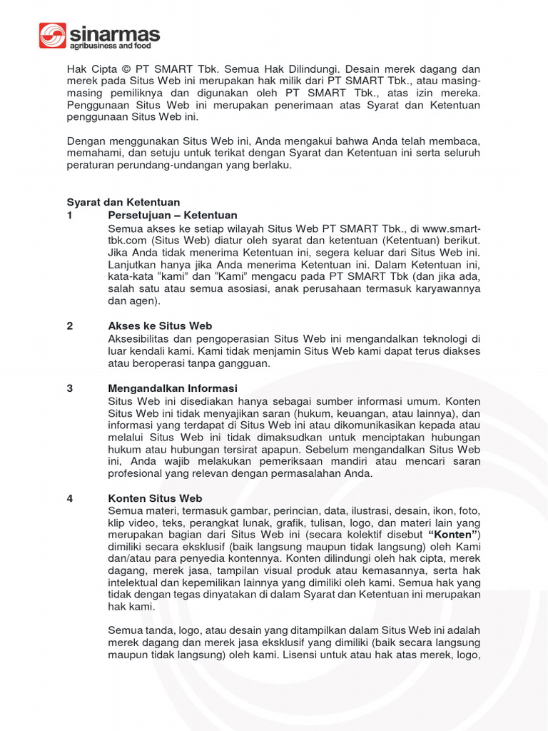 Syarat dan Ketentuan Penggunaan Situs SMART | PDF