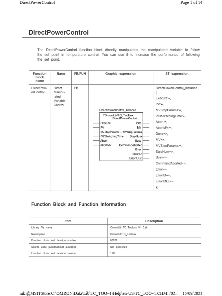 DirectPowerControl Function Block Guide | PDF