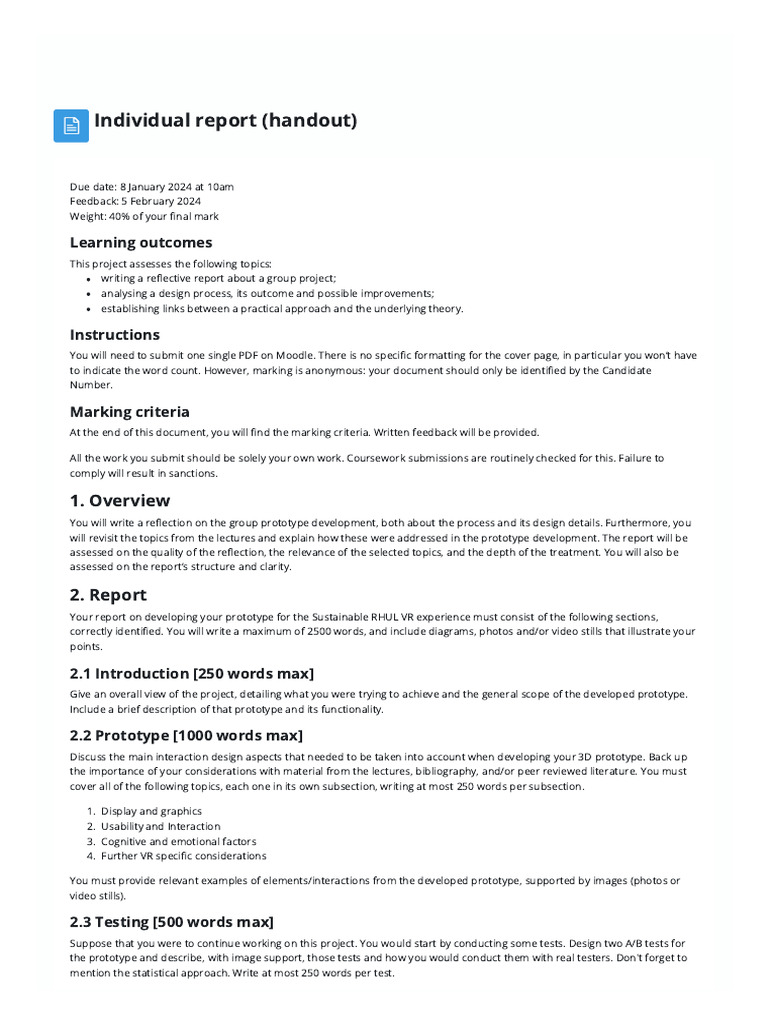 Individual Report (Handout) : Learning Outcomes | PDF | Art