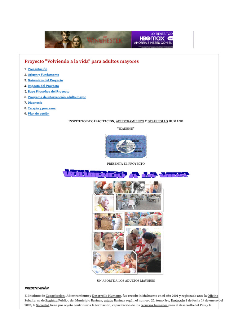 Proyecto - Volviendo A La Vida - para Adultos Mayores | PDF | Vejez ...
