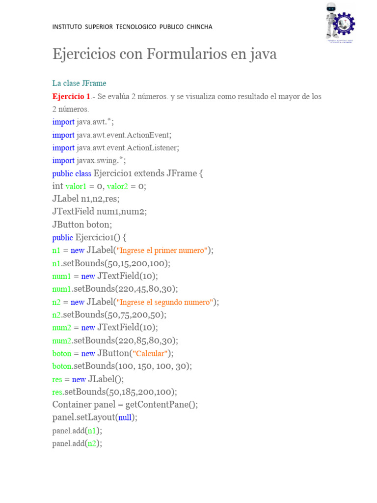 Ejercicios de Formularios en Java | PDF | Ciencias de la Computación ...