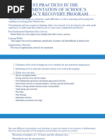 Best Practices Challenges Encountered Ways Forward in The Schools Learning Recovery Program