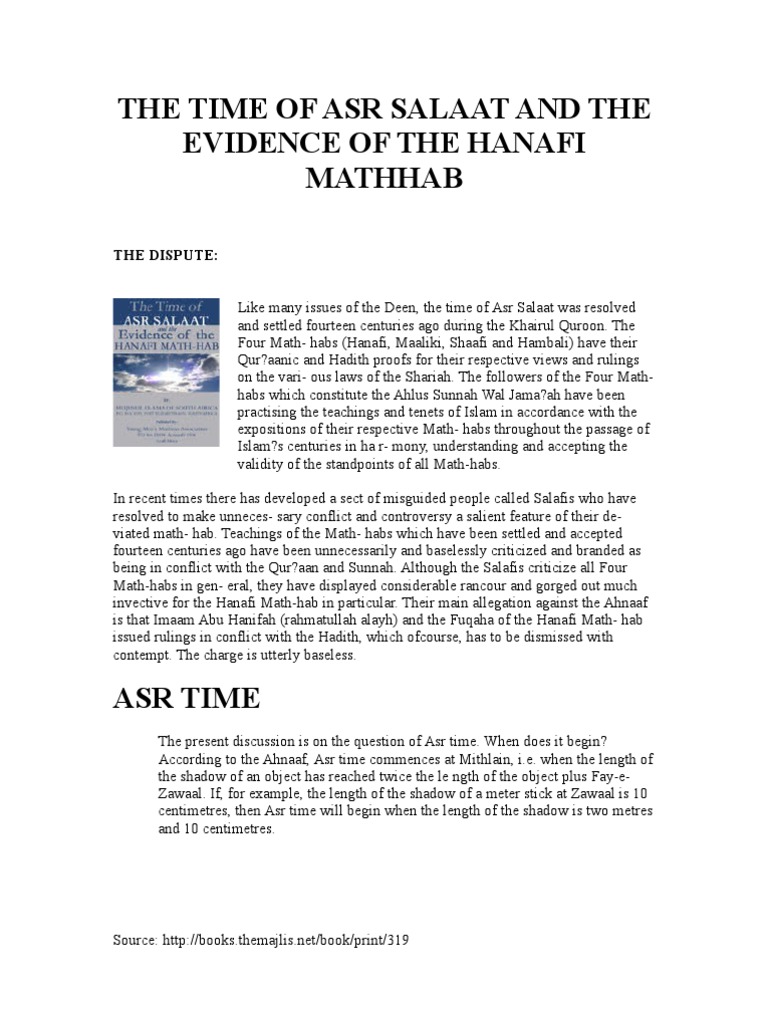 The Time of Asr Salaat and The Evidence of The Hanafi Mathhab PDF