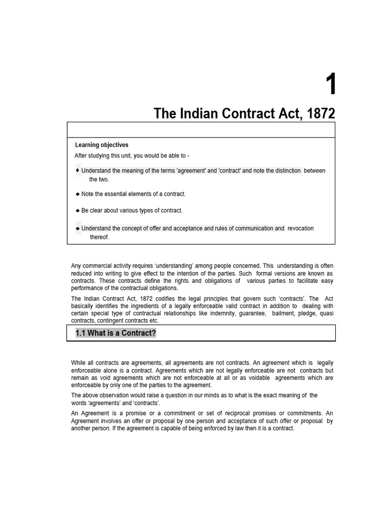 Indian Contract Act Essentials | PDF | Offer And Acceptance | Consideration