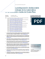 Estudio de La Predisposición Desfavorable Hacia El Aprendizaje de La Matemática en La Educación Media de Costa Rica