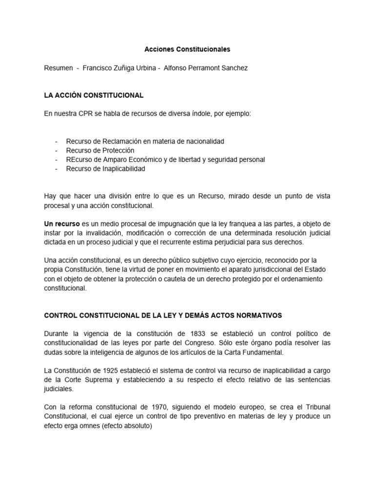 Acciones Constitucionales en Chile | PDF | Ciencias sociales | Derecho