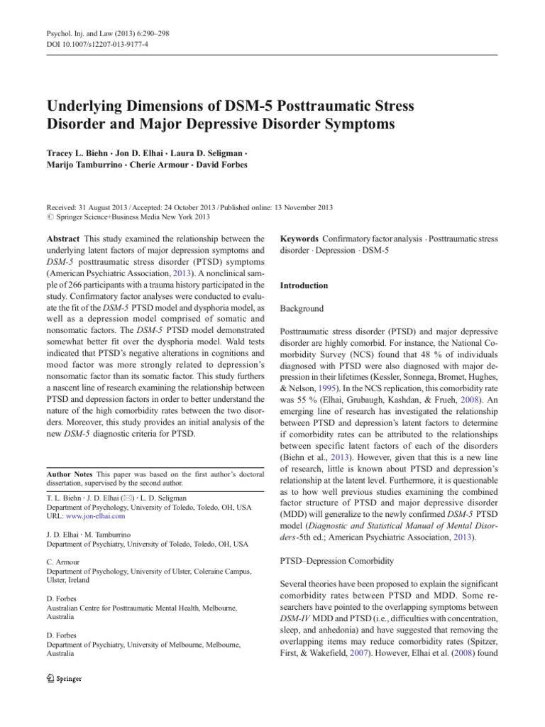 Underlying dimensions of dsm 5 posttraumatic stress biehn et al 2013