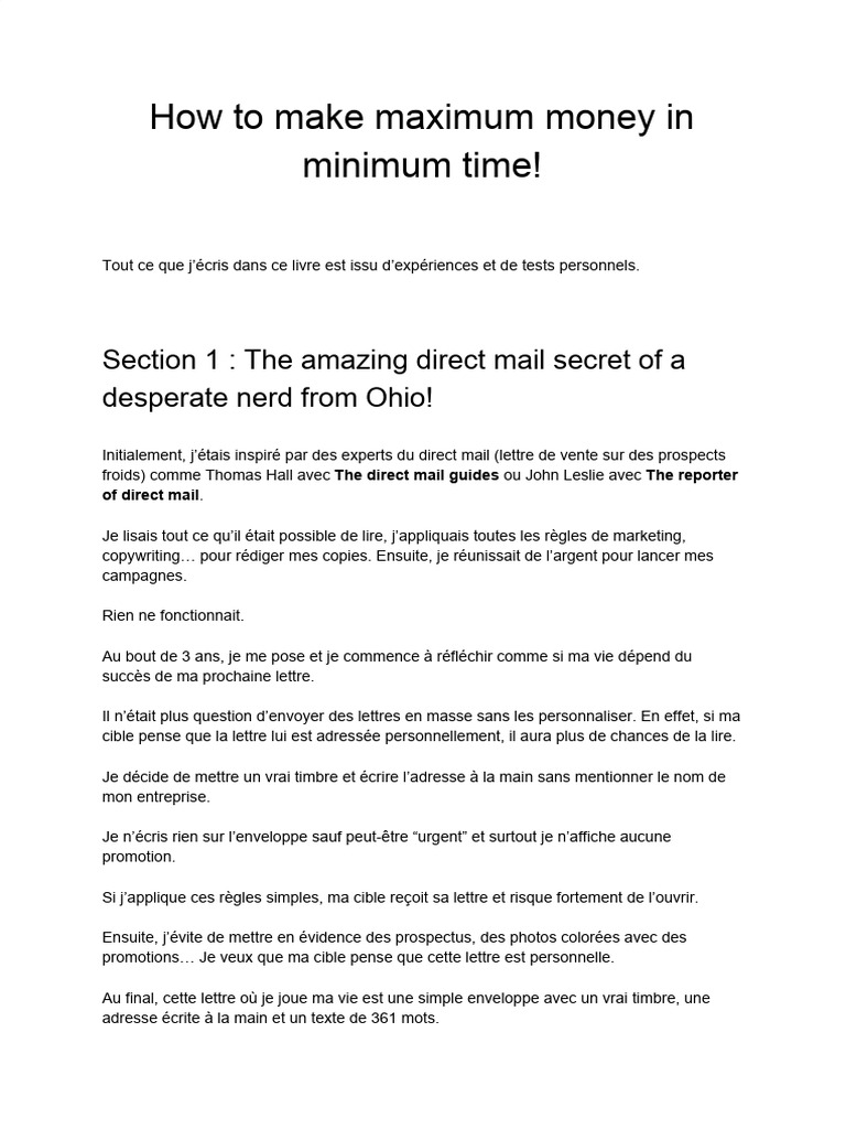 How To Make Maximum Money in Minimum Time - Gary Halbert (Résumé) | PDF ...