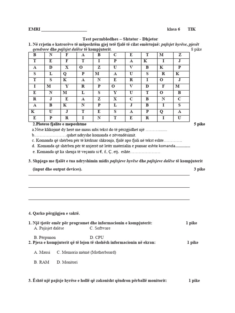 Testim p1 Klasa 6 Tik | PDF