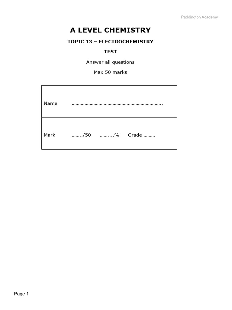 topic_13_test Chemistry a level aqa) PDF Redox