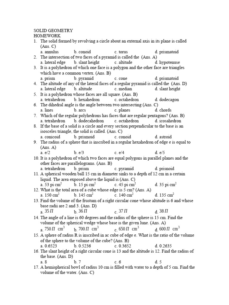 Solid Geometry March 17 2022 | PDF | Sphere | Area