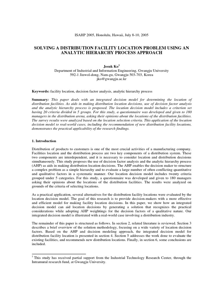 Solving A Distribution Facility Location | PDF | Cost Of Living ...
