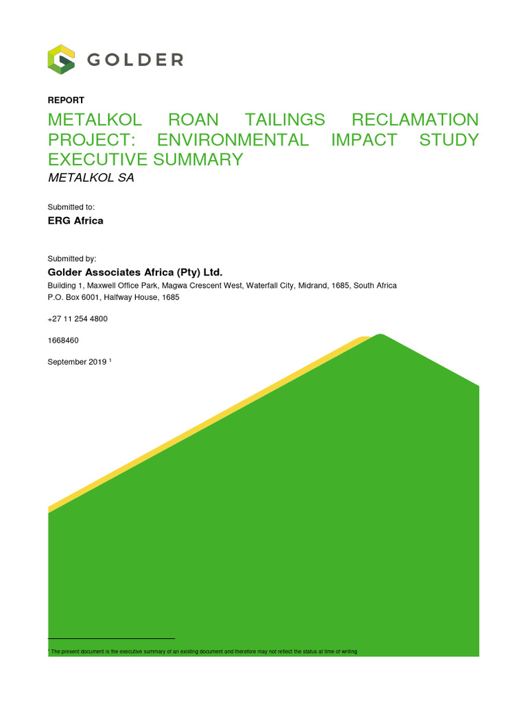 Metalkol Roan Tailings Reclamation Summary | PDF | Environmental Impact ...