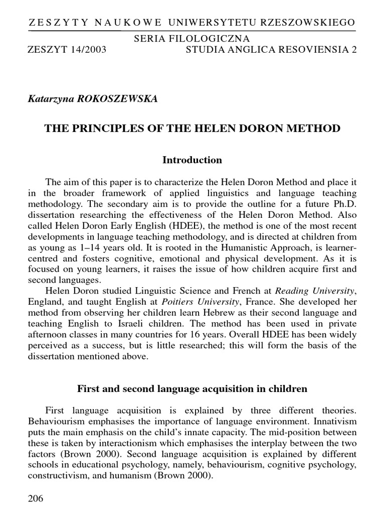Principles of the Helen Doron Method | PDF | Second Language ...