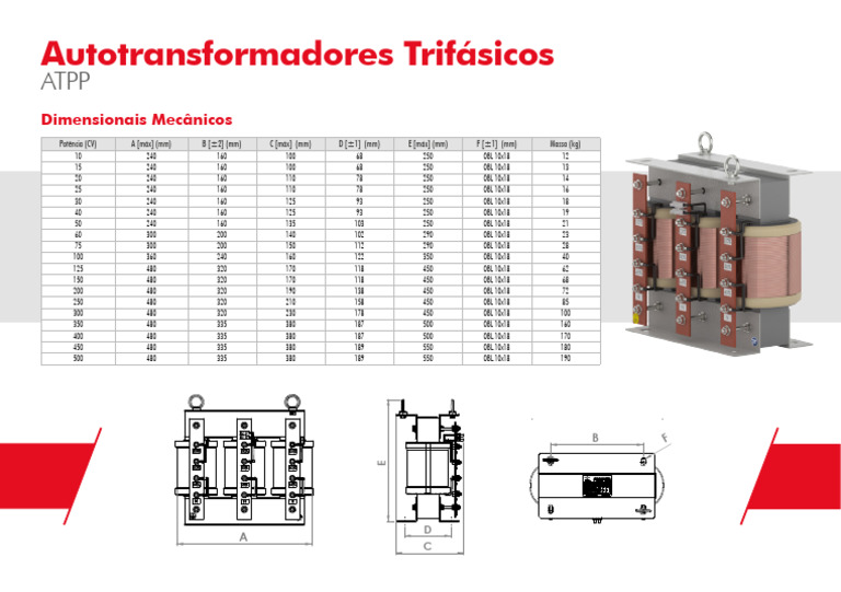Dimensões de Autotransformadores Trifásicos | PDF