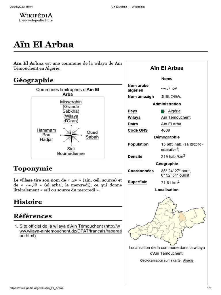 Aïn El Arbaa : Commune d'Algérie | PDF | Algérie | États membres de ...