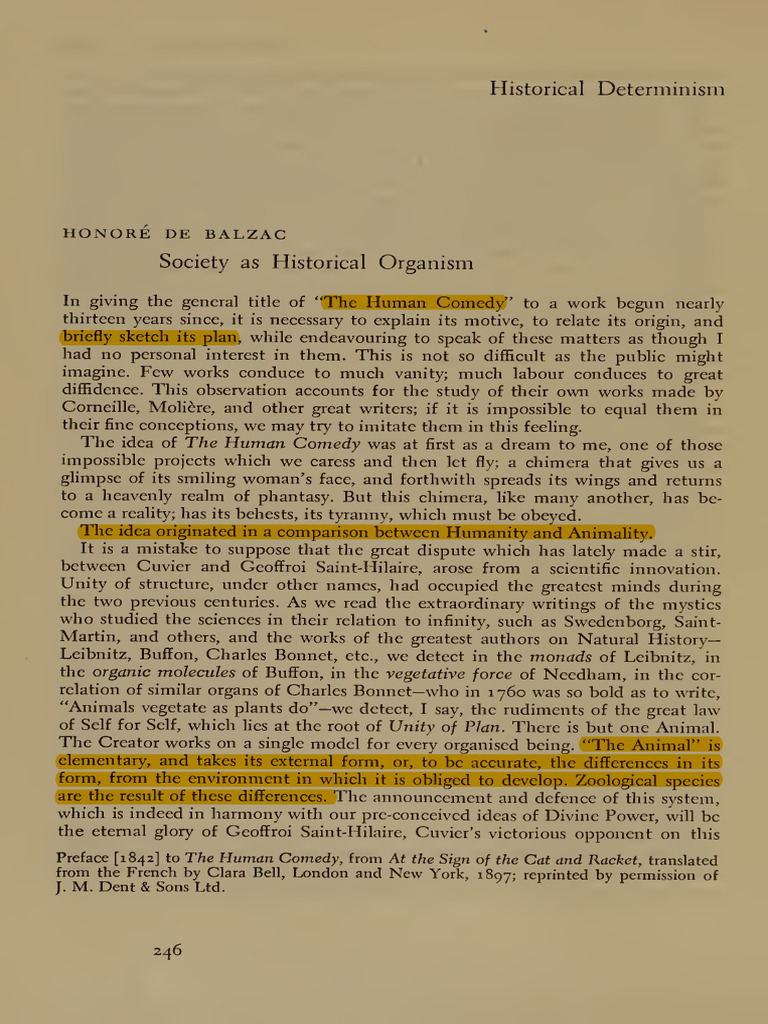 Balzac Society As Historical Organism PDF Reason La Comédie Humaine