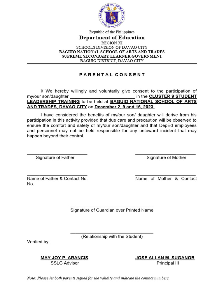 Parental Consent for Student Training | PDF
