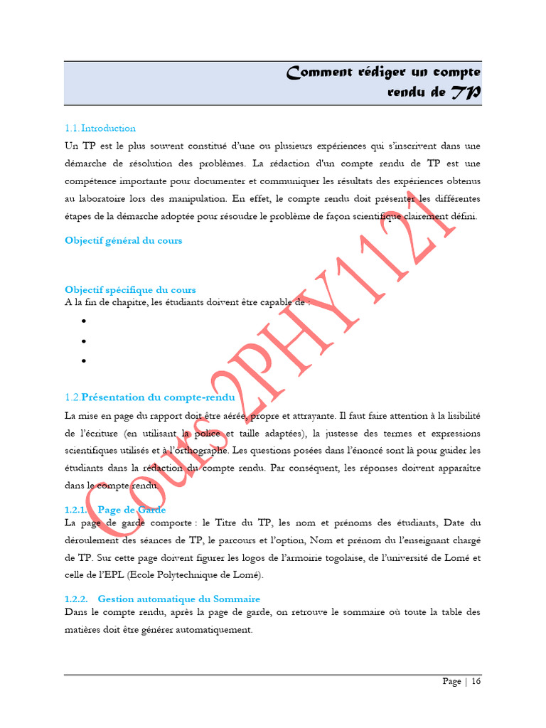 Rédaction d'un Compte Rendu de TP | PDF | Expérience