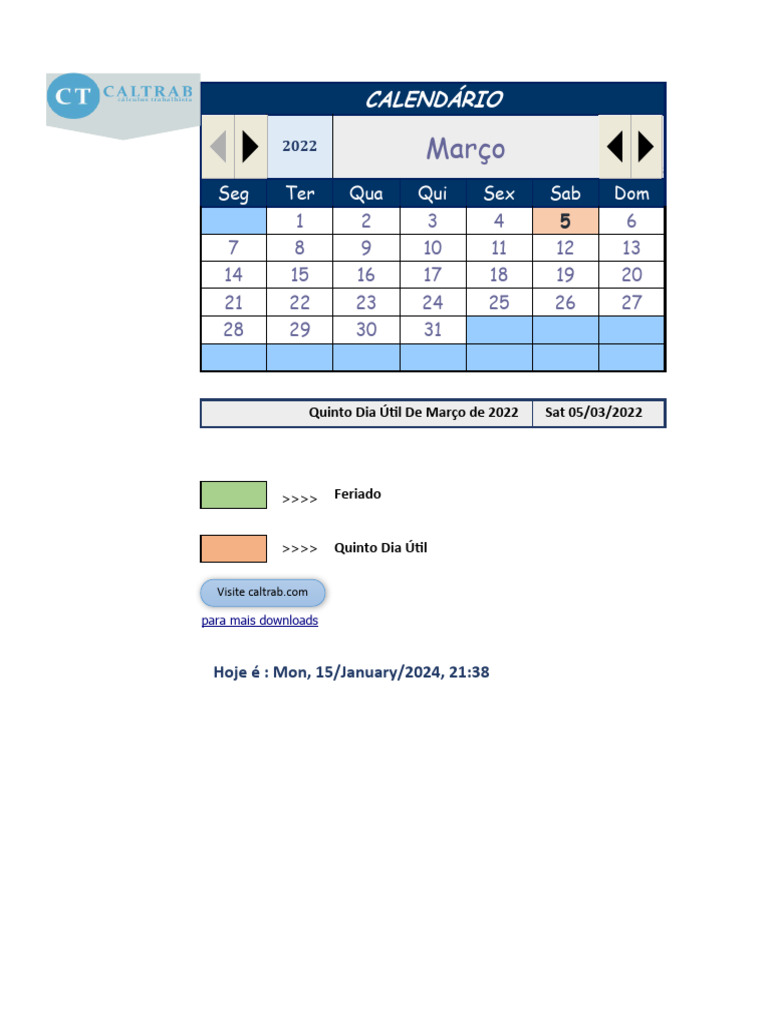 Calcular o Quinto Dia Util PDF Brasil Festival
