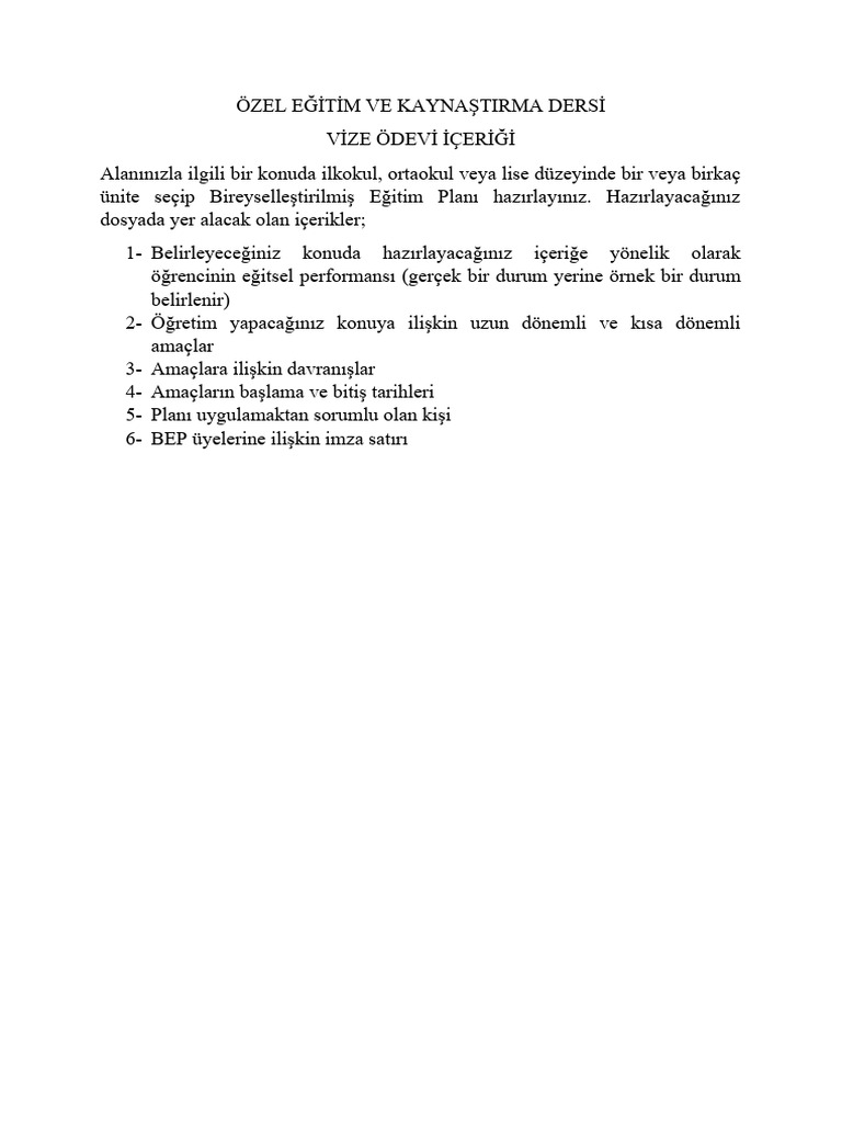 Rehberlik Ve Ozel Egitim Dersi Vize Odevi Pdf