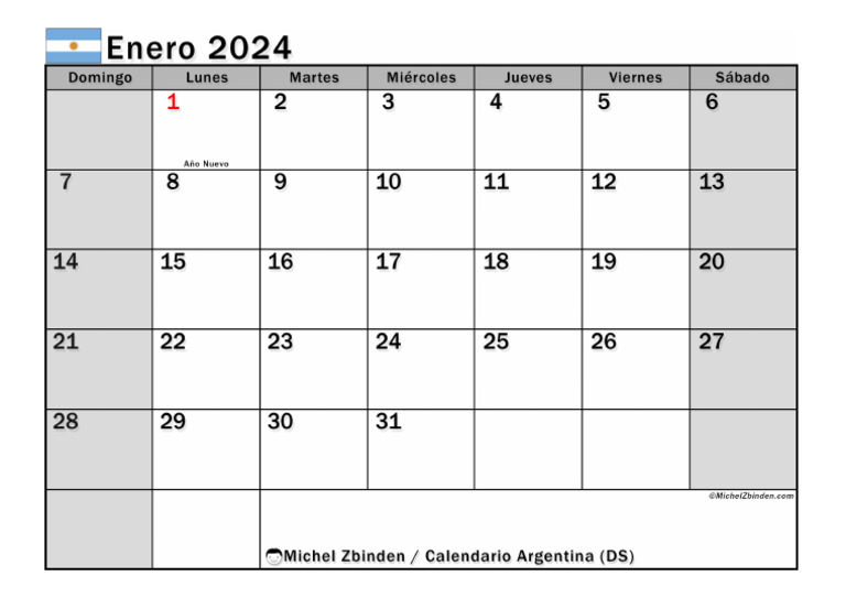 Calendario Enero 2024 Argentina Ds PDF