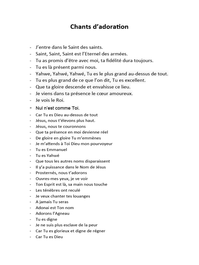 Chants d'Adoration et de Louange | PDF