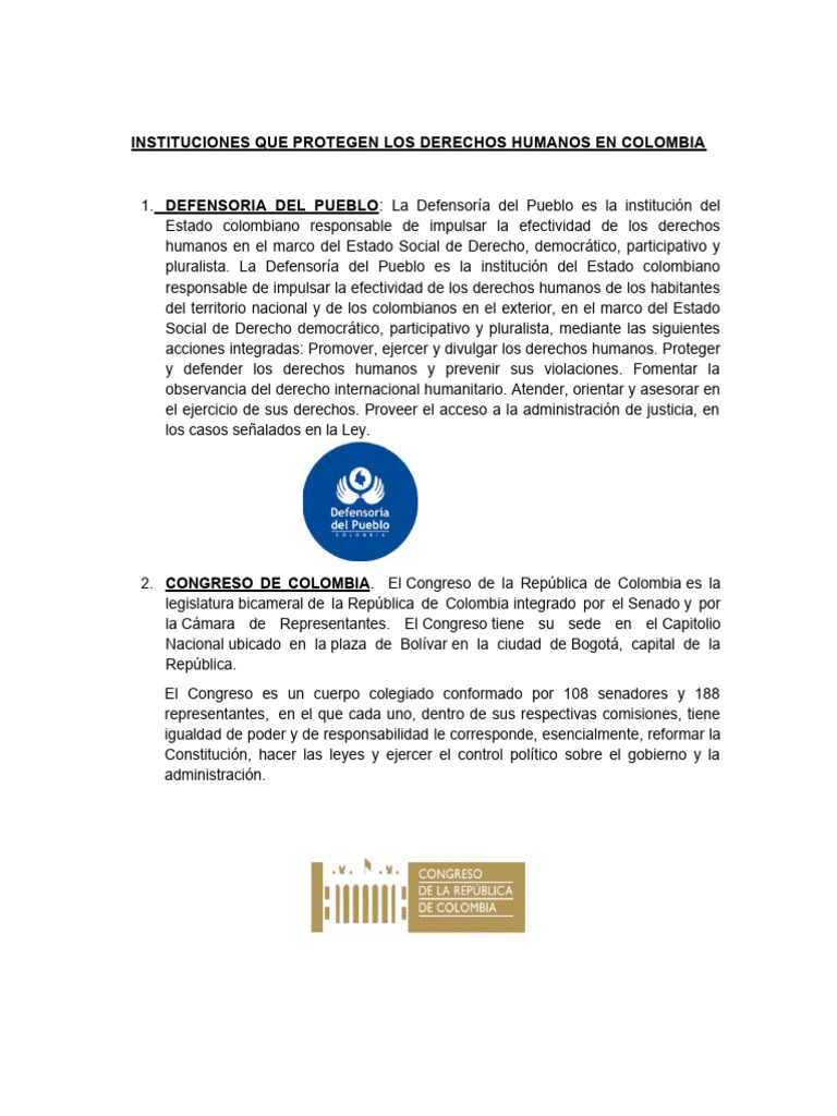 Instituciones Que Protegen Los Derechos Humanos en Colombia | PDF ...