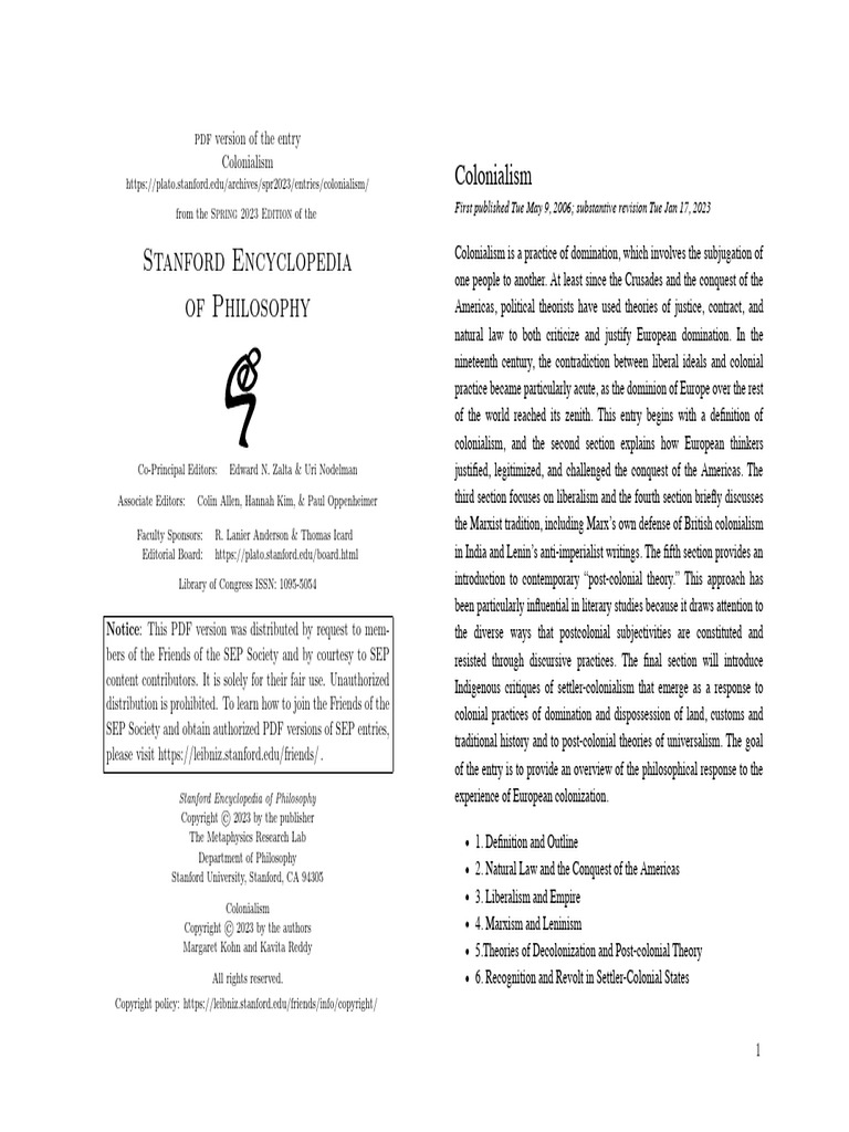 Colonialism - Stanford Encyclopedia of Philosophy | PDF | Imperialism ...