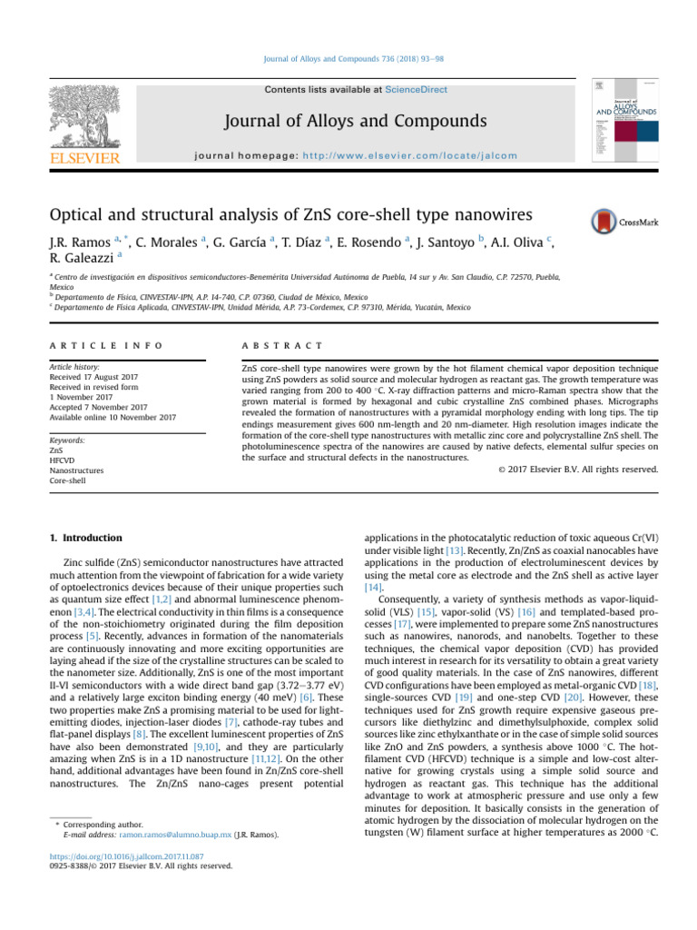 Optical and Structural Analysis of ZNS Core-Shell Type Nanowires | PDF ...