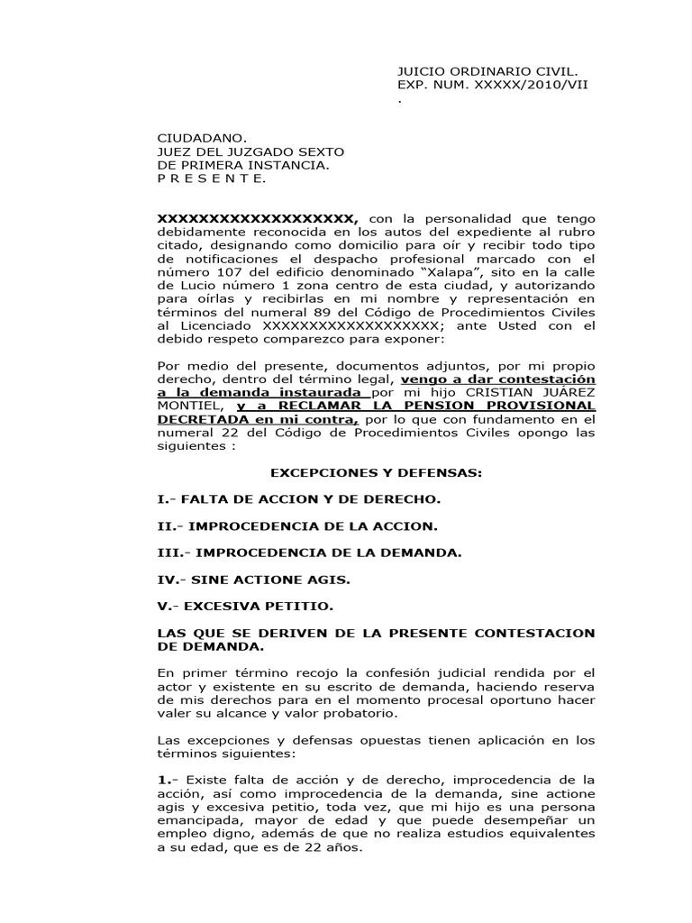 Formato Para Contestacion De Demanda