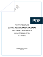 Lectura y Escritura Especializada Programa de Estudio