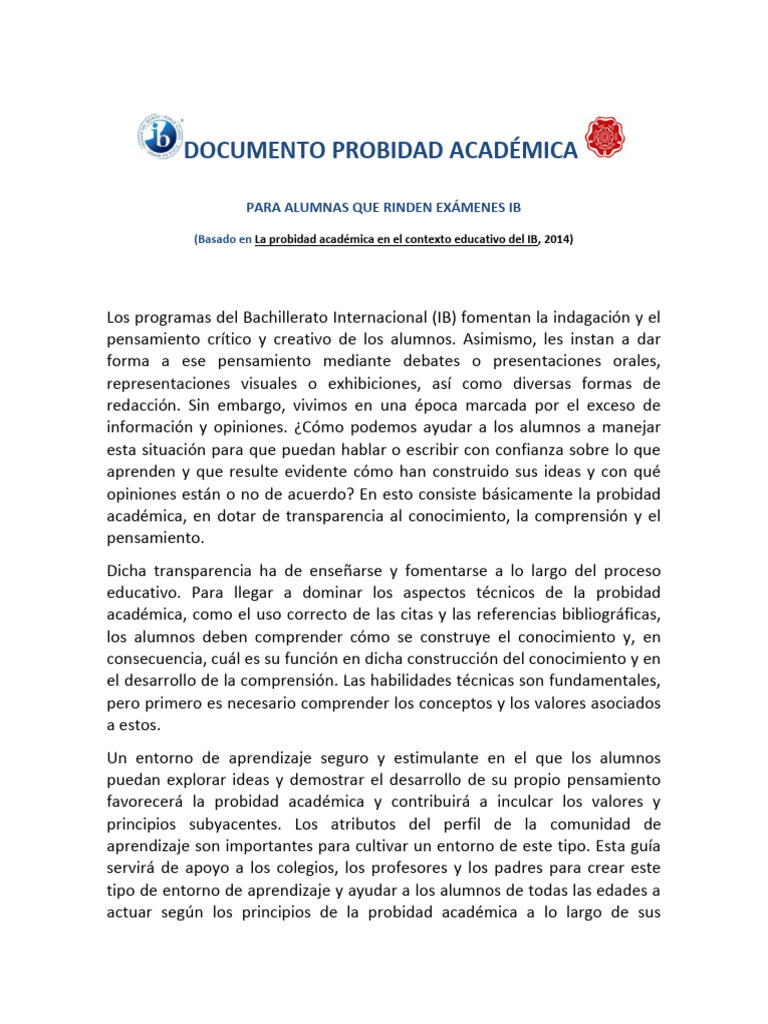 Definición de Probidad Académica | PDF | Evaluación | Aprendizaje