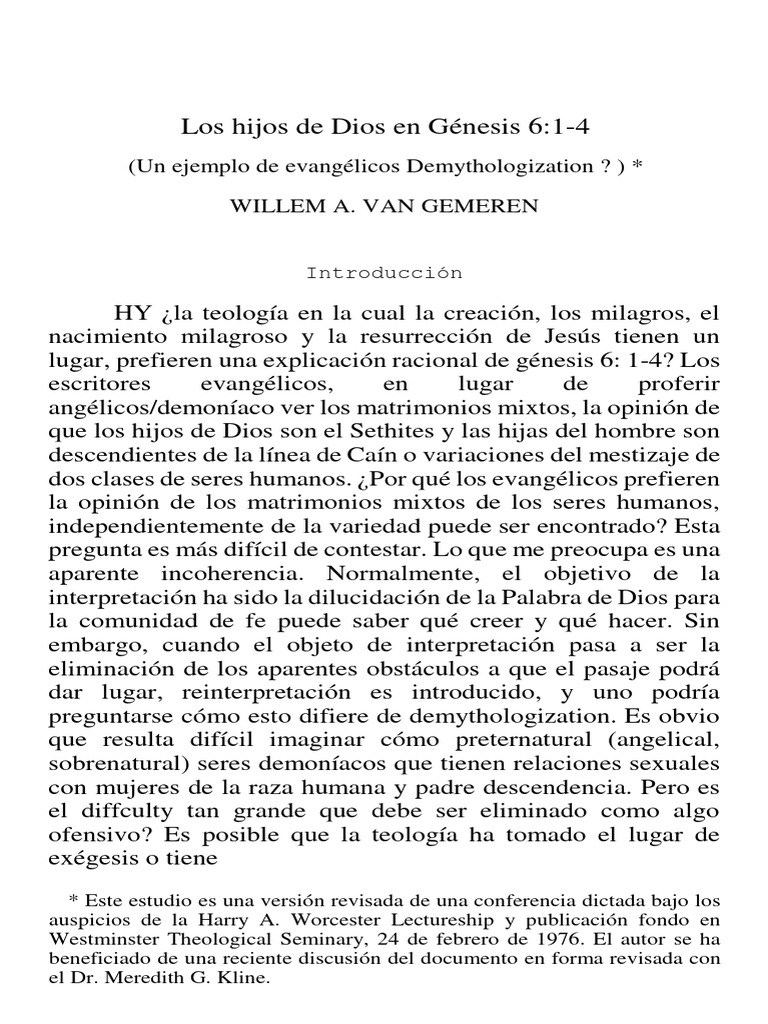 Van Gemeren - The Sons of God in Gen 6.1-4-Evangelical ...