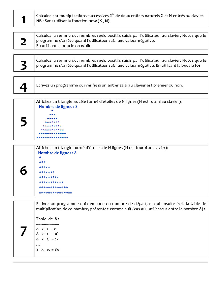 Exercices de programmation 4ème | PDF | Matrice (Mathématiques) | Somme ...