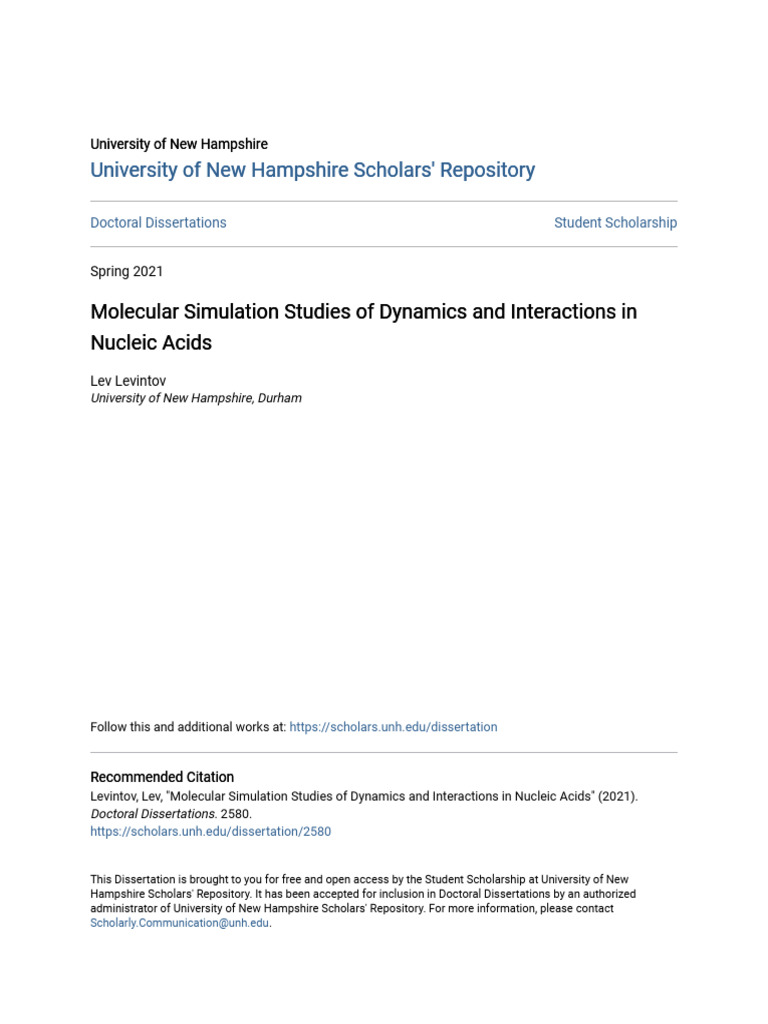 Molecular Simulation Studies of Dynamics and Interactions in Nucl | PDF ...
