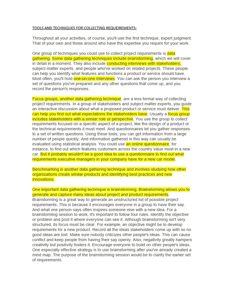 Essential Techniques for Requirement Gathering | PDF | Brainstorming ...