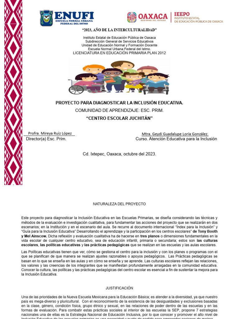 Proyecto para Diagnosticar La Inclusión Educativa | PDF | Inclusión ...