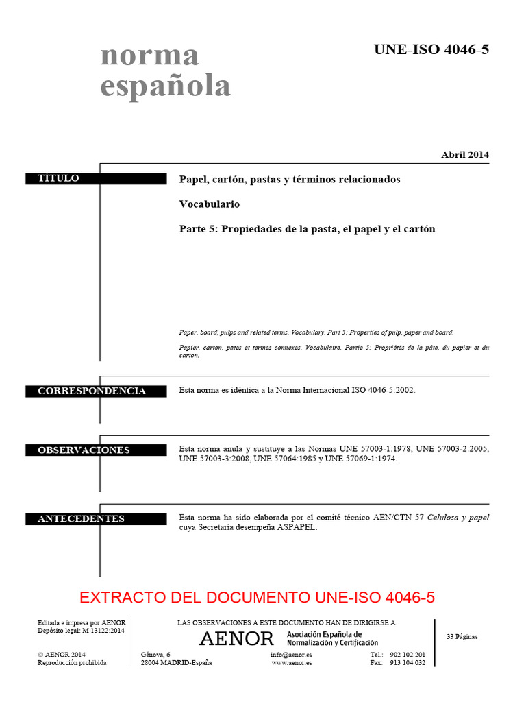 Términos de ISO 4046 sobre papel y cartón | PDF | Materiales ...
