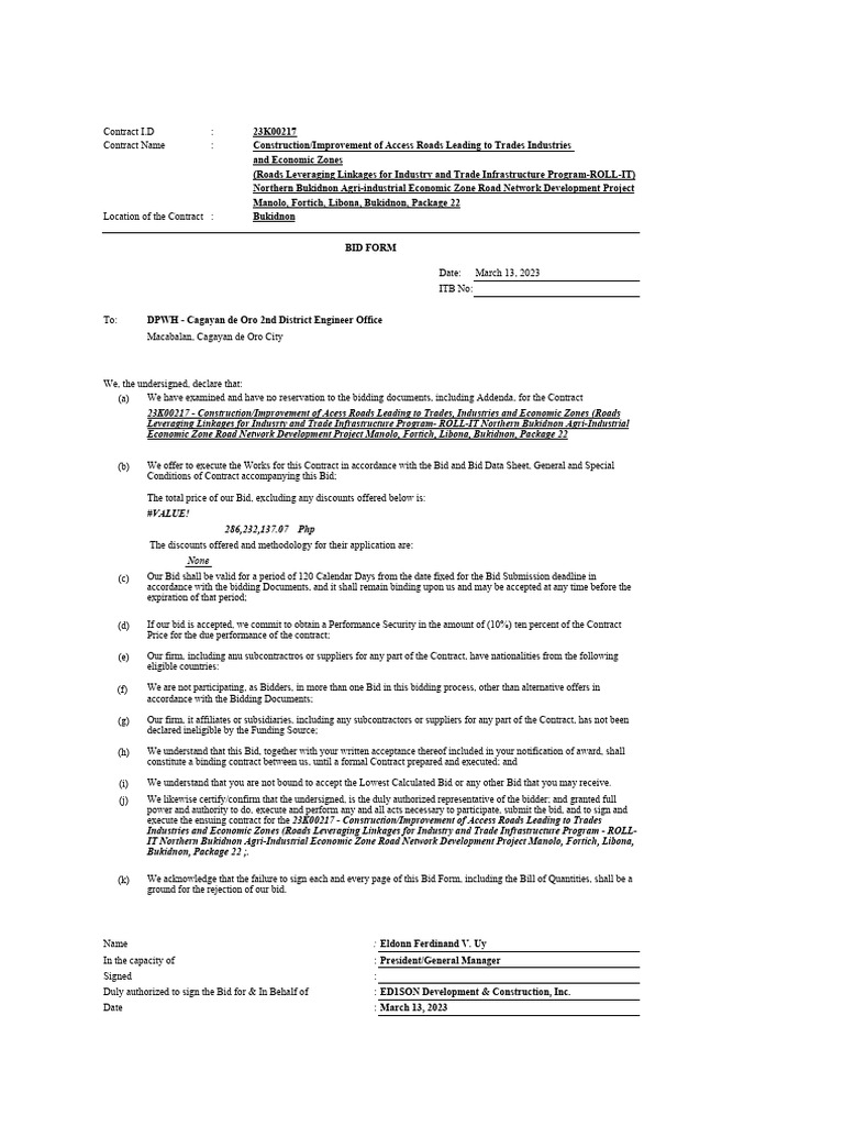 Bukidnon Access Roads Construction Bid | PDF