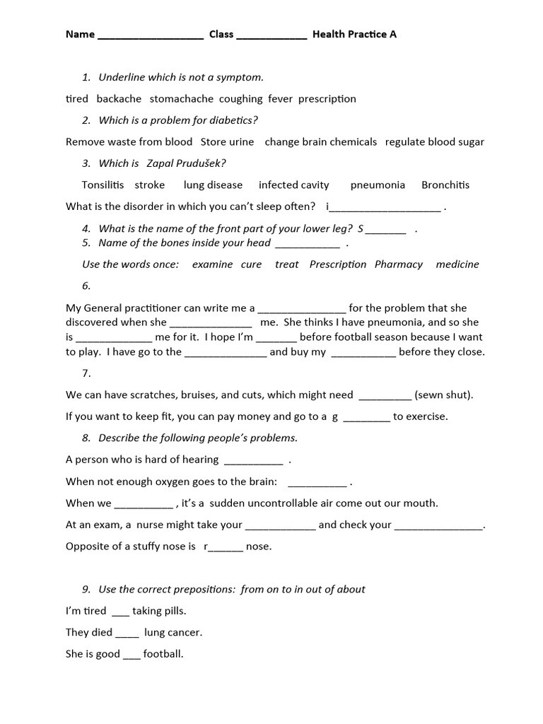 Esl Health Test Tests - 106786 | PDF | Wellness | Science & Mathematics