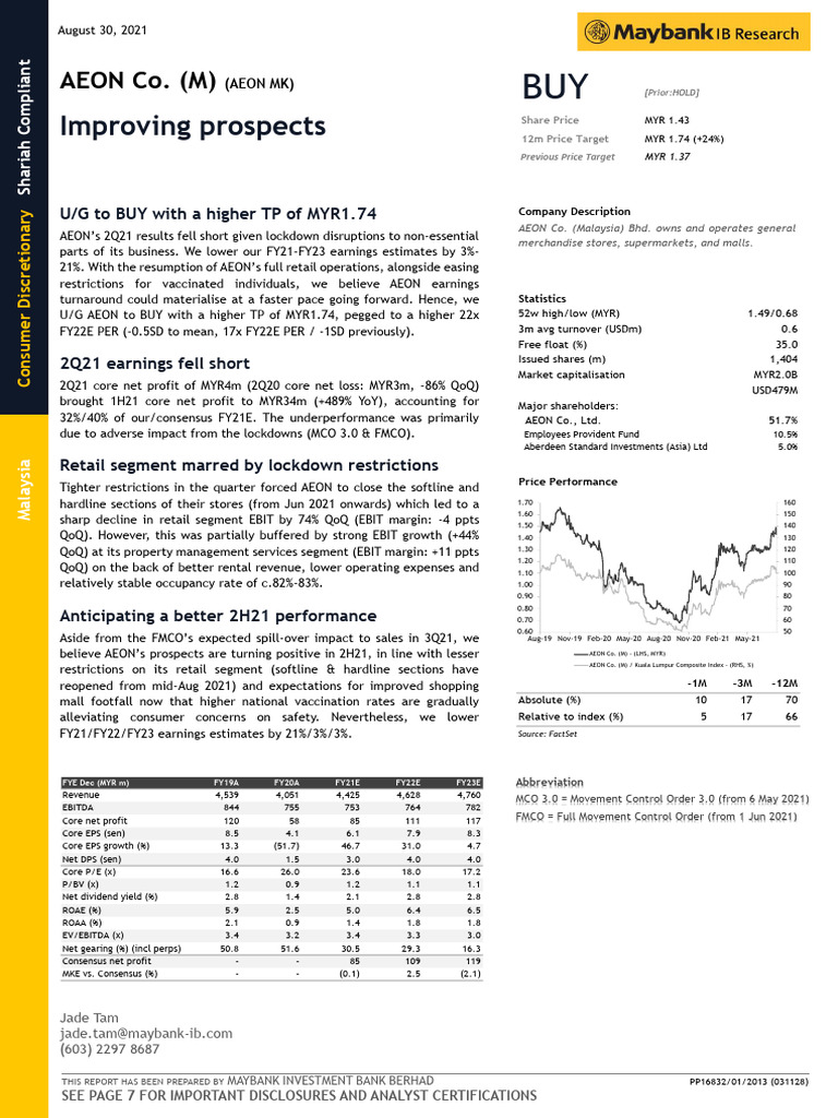 Improving Prospects: AEON Co. (M) | PDF | Equity (Finance) | Securities ...