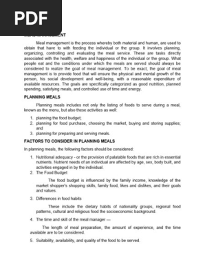 MODULE 1 MEAL MANAGEMENT