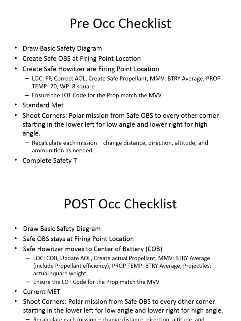 Pre Occ Checklist | PDF