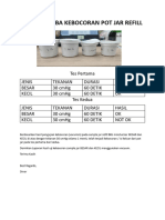 Hasil Uji Coba Kebocoran Pot Jar Refill