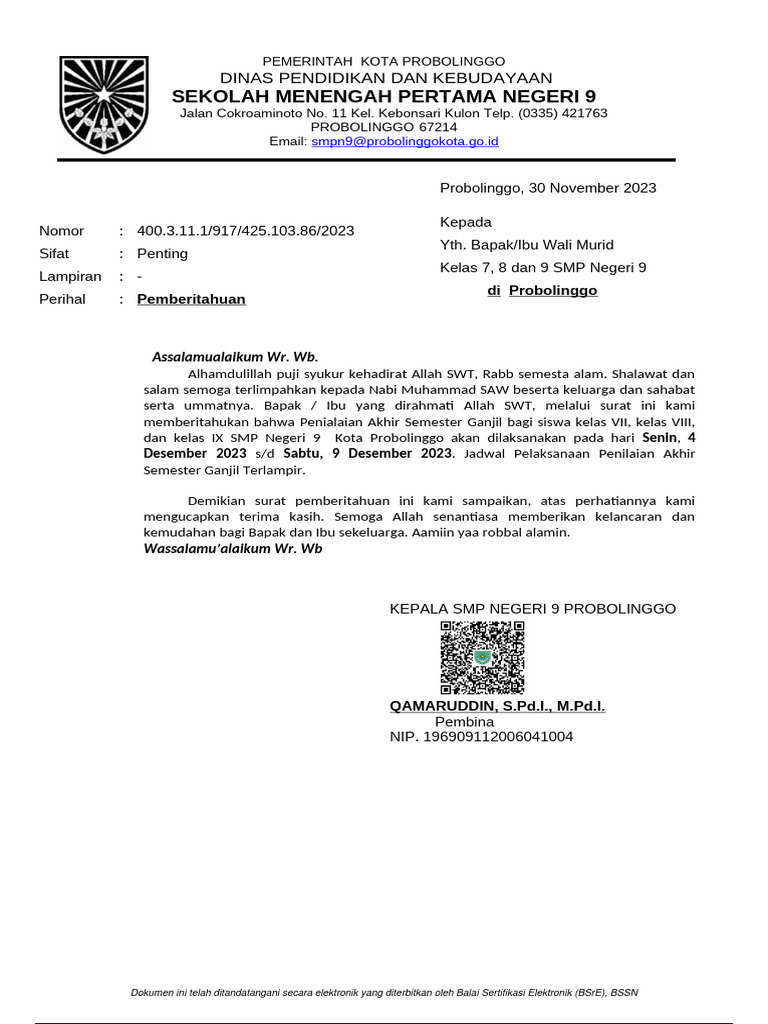 Surat Pemberitahuan ASG Ralat | PDF