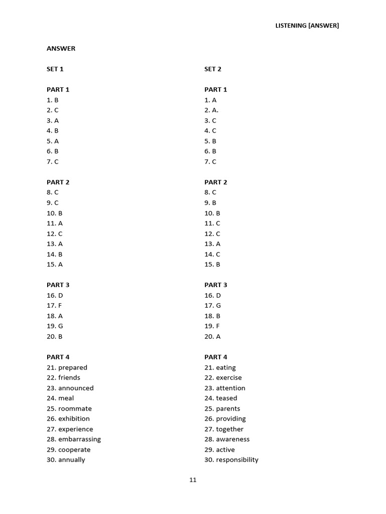 Listening Test Answers and Vocabulary | PDF