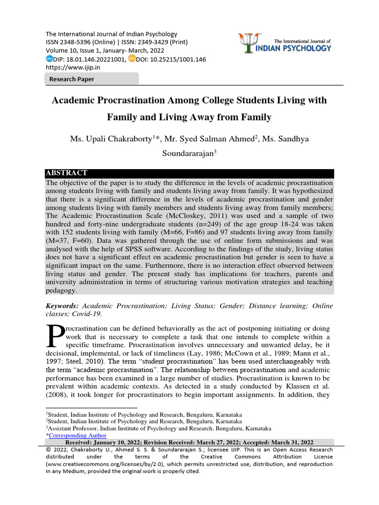 Academic Procrastination in College Students | PDF | Procrastination ...