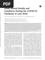 Adult Mental Health and Loneliness During The COVID-19 Pandemic in Late 2020